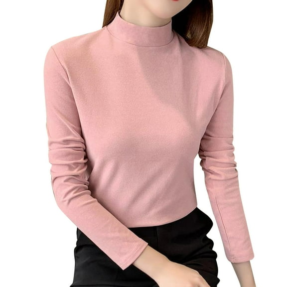 Baberdicy Women's T-Shirts Women Slim Casual Solid Long Sleeve Mock Turtleneck Blouse Tops Slim Fit Stretchy Layer Tee Shirts Womens Tops Red