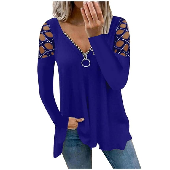 Baberdicy Women's T-Shirts Women Tops Hollow Sleeve Daily Loose Blouses Tops Womens Tops Blue