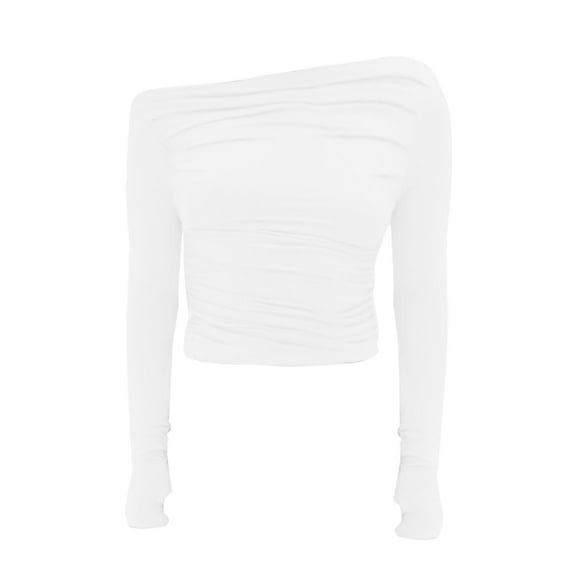 Baberdicy Women's T-Shirts Women's Casual Long Sleeve Boat Neck off Shoulder Slim Fit Crop Top Going Out Blouses Tight Shirts Womens Tops White