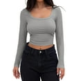 thumbnail image 1 of Baberdicy Women's T-Shirts Women's Long Sleeve Crop Top Ribbed Slim Fitted Casual Tight Fitting T Shirt Tops Womens Tops Grey, 1 of 7