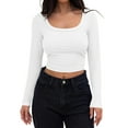 thumbnail image 1 of Baberdicy Women's T-Shirts Women's Long Sleeve Crop Top Ribbed Slim Fitted Casual Tight Fitting T Shirt Tops Womens Tops White, 1 of 6