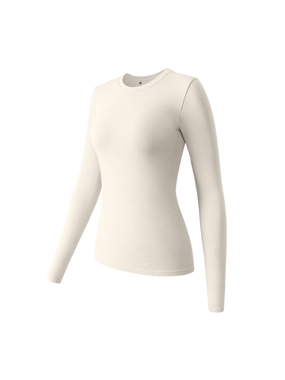 Long Sleeve T-Shirt for Women Under 20$, Beige Long Sleeve Tee Girls Baberdicy Women's Spring And Autumn Leisure Loose Fit Tight Elastic Solid Long Sleeve Round Neck T Shirt Top