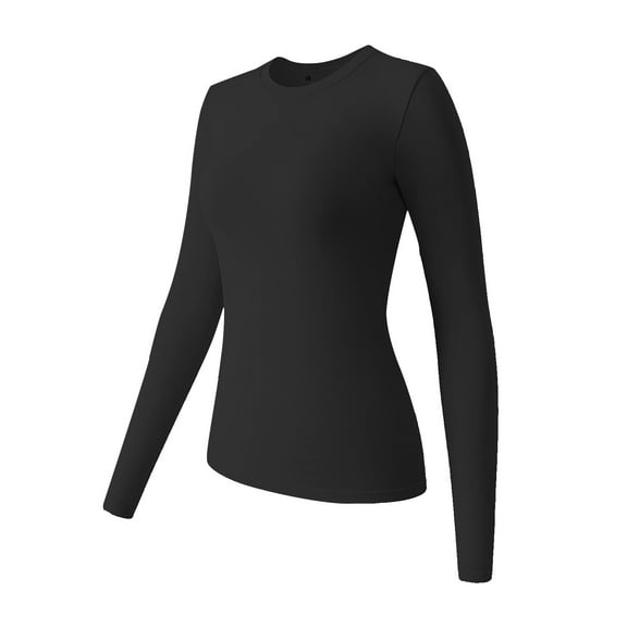 Baberdicy Women's T-Shirts Women's Spring and Autumn Leisure Loose Fit Tight Elastic Solid Long Sleeve Round Neck T Shirt Top Womens Tops Black