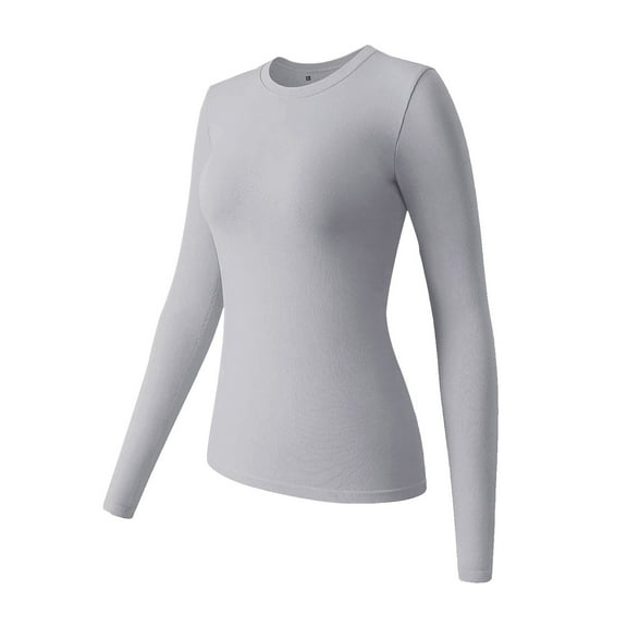 Baberdicy Women's T-Shirts Women's Spring and Autumn Leisure Loose Fit Tight Elastic Solid Long Sleeve Round Neck T Shirt Top Womens Tops Grey