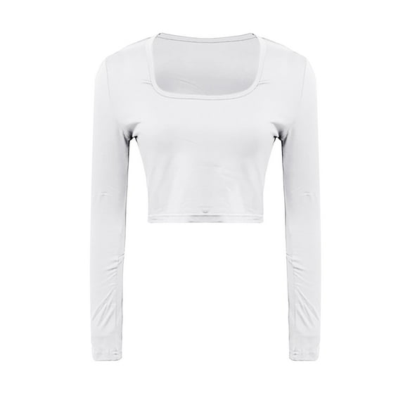 Baberdicy Women's T-Shirts Women's Spring and Autumn Leisure Tight Elastic Solid Long Sleeve Round Neck T Shirt Top Womens Tops White