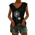 thumbnail image 1 of Baberdicy Women's T-Shirts Womens Casual Cap Sleeve T Shirts Basic Summer Tops V Neck Loose Blouse Womens Tops Black, 1 of 5