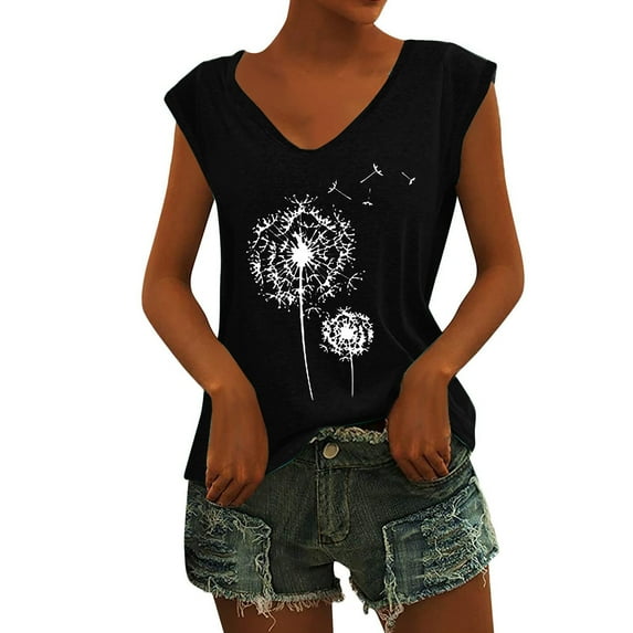 Baberdicy Women's T-Shirts Womens Casual Cap Sleeve T Shirts Basic Summer Tops V Neck Loose Blouse Womens Tops Black