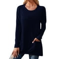 thumbnail image 1 of Baberdicy Women's T-Shirts Womens Long Sleeve Sweatshirts Color Block Crewneck Sweaters Tunic Tops Womens Tops Navy, 1 of 4