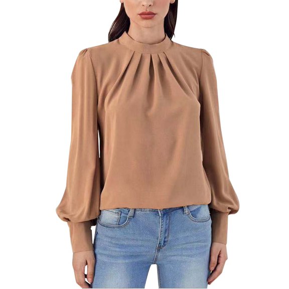 Baberdicy Women's T-Shirts Womens Mock Neck Crew Neck Blouses Long Sleeve Business Casual Tops Shirt Womens Tops Khaki
