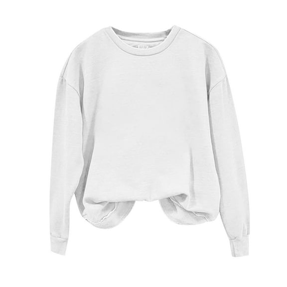 Baberdicy Women's T-Shirts Womens Sweatshirt Crewneck Loose Fit Solid Color Long Sleeve Tops Ladies Fall Shirts Womens Tops White