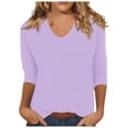thumbnail image 1 of Baberdicy Women's T-Shirts Womens Tops 3/4 Sleeve Summer Solid Plain Travel Cute Tops V Neck Slim Fit Half Sleeve Tshirts Shirts Spring Blouse Womens Tops Purple, 1 of 5