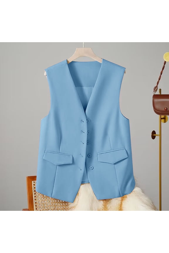 Women's Tailored Blazer Vest, Petite Fit Sleeveless Waistcoat for Office Suit Separates , Cropped Suit Vest, Short Waistcoat Blazer, Petite Sleeveless Jacket Sky Blue L