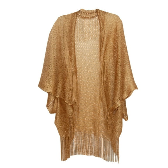 Baberdicy Women's Tassel Cape - Lightweight Summer Shawl - Sheer Chiffon Cover-Up - Bohemian Style - Versatile Wrap - Cuff Filigree Tassel Cape Women's Solid Color Summer Gold 2,One Size