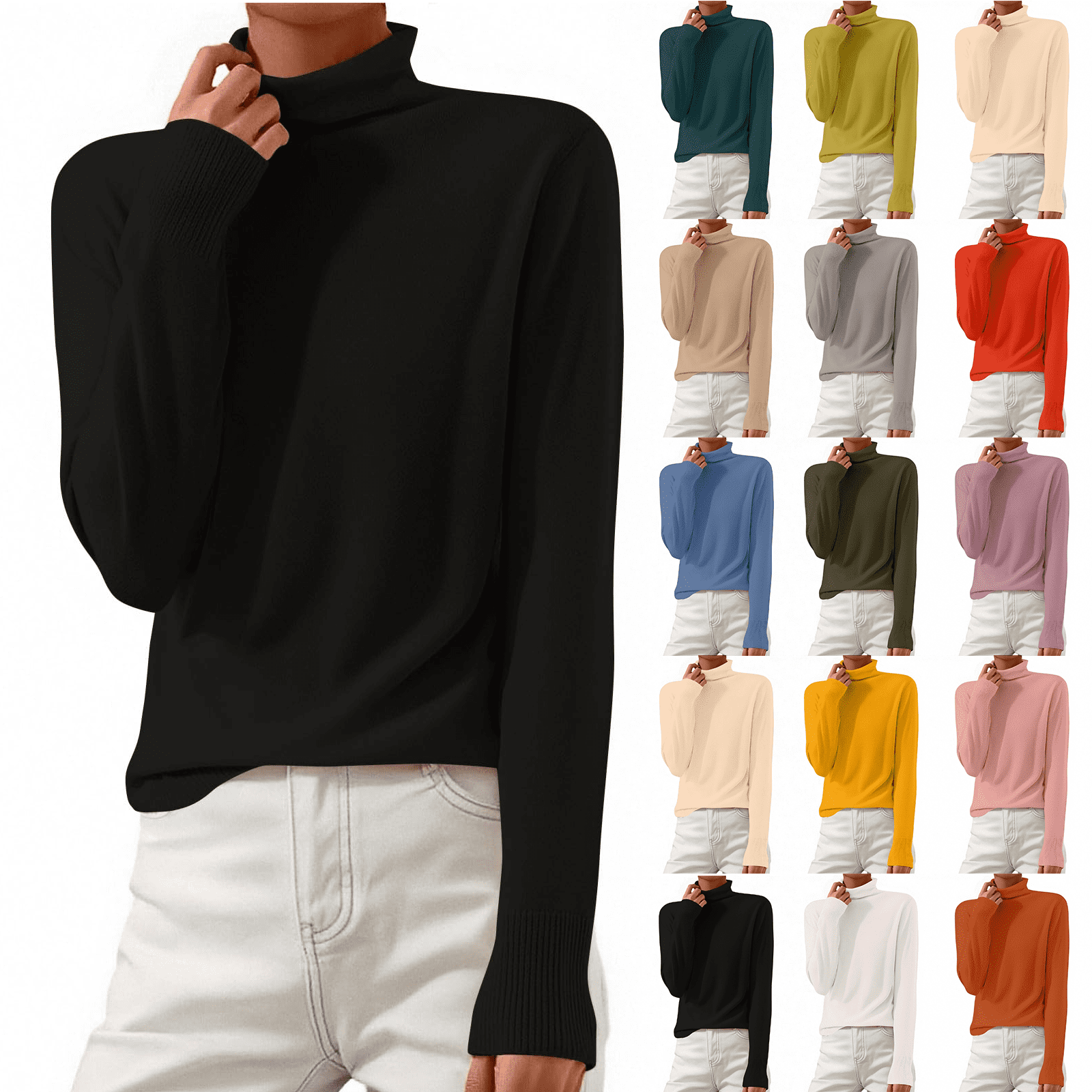 Baberdicy Women's Turtleneck Sweaters Long Sleeve Pullover Solid Color ...