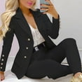 thumbnail image 1 of Baberdicy Women's Two-Piece Suit Set, Solid Color Long Sleeve Blazer with Matching Trousers , Two-Piece Pantsuit Set, Solid Blazer & Trousers, Office-Ready Ensemble Black L, 1 of 5