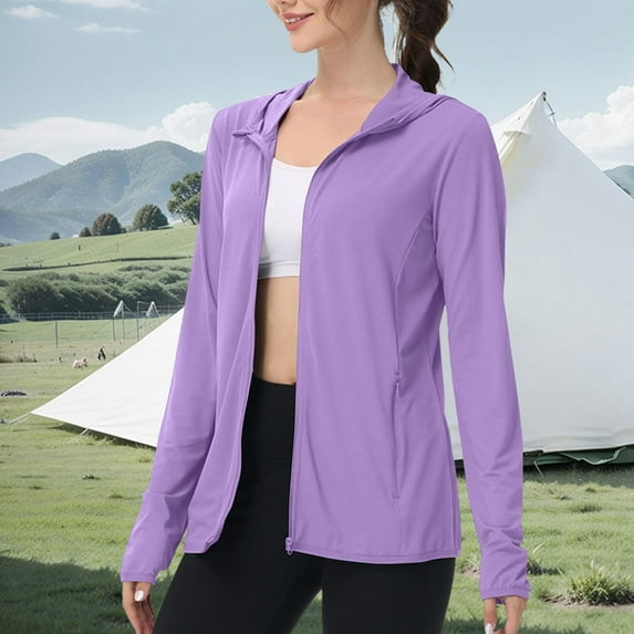 Baberdicy Women's Upf 50+ Sun Protection Cardigan, Summer Lightweight Ice Knit Long Sleeve Cover up , Uv-Protection Jacket, Hooded Sun Shirt, Summer Hiking Layer Purple Xl