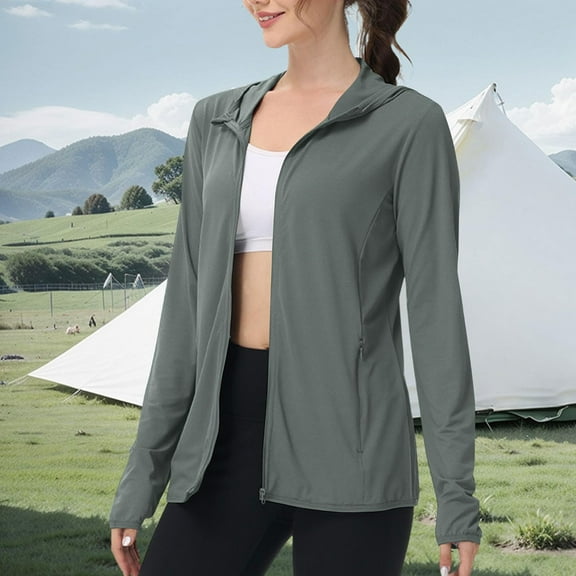 Baberdicy Women's Upf 50 Sun Protection Cardigan, Summer Lightweight Ice Knit Long Sleeve Cover up , Uv-Protection Jacket, Hooded Sun Shirt, Summer Hiking Layer Green M