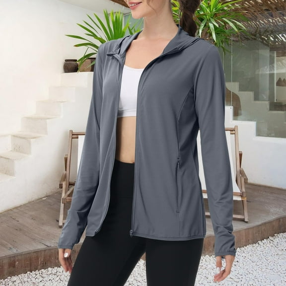 Baberdicy Women's Upf 50  Sun Protection Cardigan, Summer Lightweight Ice Knit Long Sleeve Cover up , Uv-Protection Jacket, Hooded Sun Shirt, Summer Hiking Layer Dark Gray Xxl
