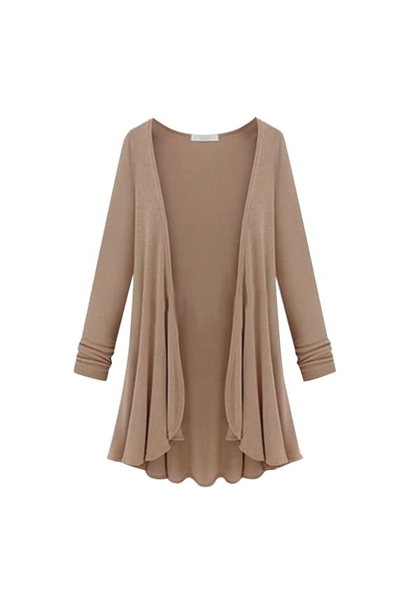 Women's V-Neck Pocket Cardigan, Long Sleeve Solid Open Front Knit Coat for Casual Outerwear , Zip-Pocket Cardigan, Casual Knit Jacket, Everyday Lounge Layer Khaki Xl