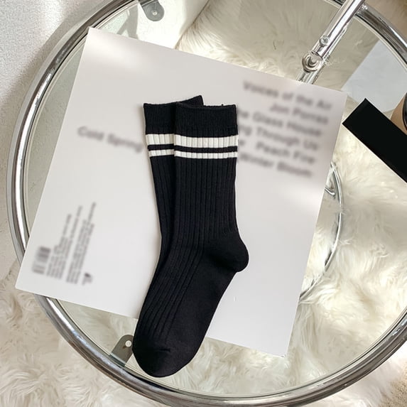 Baberdicy Women's Vintage Socks - Striped Embroidered - Crew Length - Cotton Blend - Fall Winter Fashion - Women White Socks Autumn And Winter Vintage Striped N,One Size