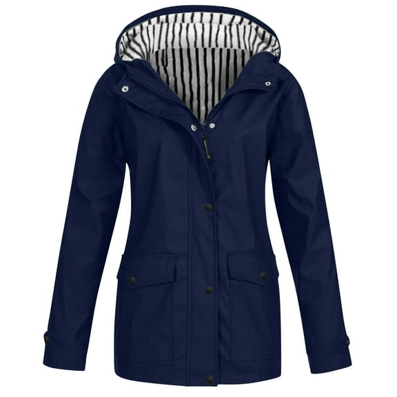 Baberdicy Women's Waterproof Rain Jacket, Hooded Outdoor Trekking Hiking Shell Coat , Waterproof Hiking Jacket, Hooded Mountain Shell, Level-3 Rain Coat Navy M