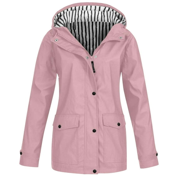Baberdicy Women's Waterproof Rain Jacket, Hooded Outdoor Trekking Hiking Shell Coat , Waterproof Hiking Jacket, Hooded Mountain Shell, Level-3 Rain Coat Pink M