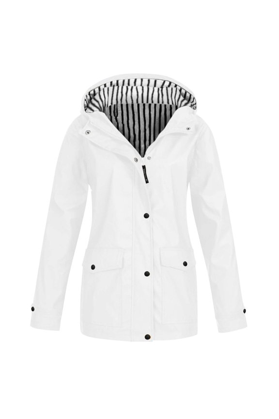Women's Waterproof Rain Jacket, Hooded Outdoor Trekking Hiking Shell Coat , Waterproof Hiking Jacket, Hooded Mountain Shell, Level-3 Rain Coat White 4Xl