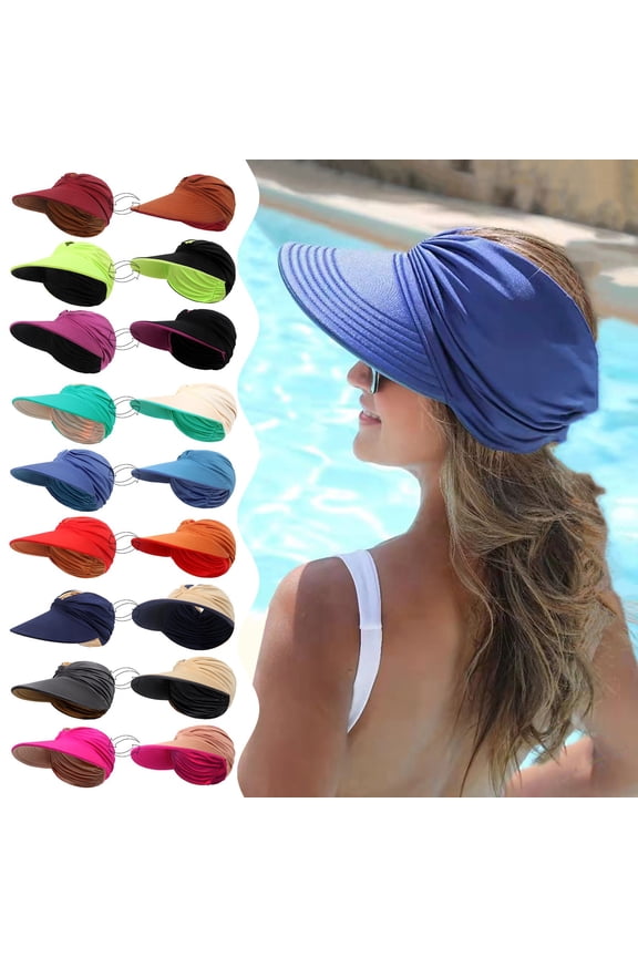 Women's Wide Brim Visor, Summer Face Sun Protection Sports Cap,Cobalt Fits All – Gift Ready