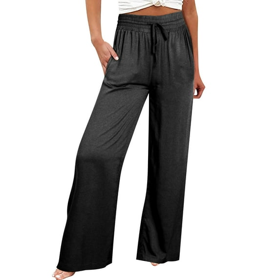 Baberdicy Women's Wide Leg Lounge Pants with Pockets Lightweight High Waisted Adjustable Tie Knot Loose Trousers Dark Gray, Size: S-3Xl