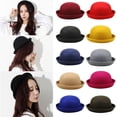 thumbnail image 1 of Baberdicy Women's Wool Blend Bowler Hat, Solid Color Round Dome Cloche Cap, Vintage Classic Black Universal Fit, 1 of 4