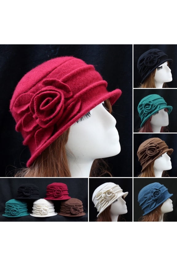 Women's Wool Felt Cloche Hat, Wide Brim Round Bucket Cap, Vintage Style Winter Dress Hat,Charcoal Fits All – Gift Ready