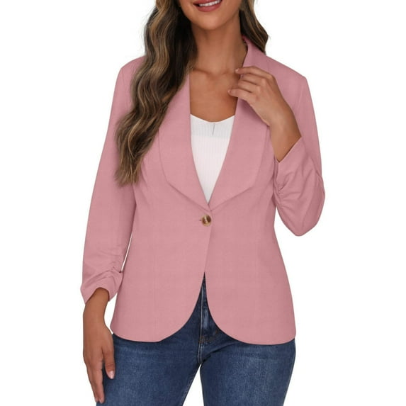 Baberdicy Womens Blazer Women Suit Solid Color Open Front Office Jackets Plus Size Long Sleeve Summer Work Office Cardigan with Pockets Women's Blazers & Suit Jackets Pink