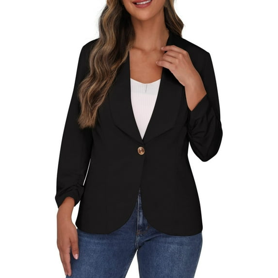Baberdicy Womens Blazer Women Suit Solid Color Open Front Office Jackets Plus Size Long Sleeve Summer Work Office Cardigan with Pockets Women's Blazers & Suit Jackets Black