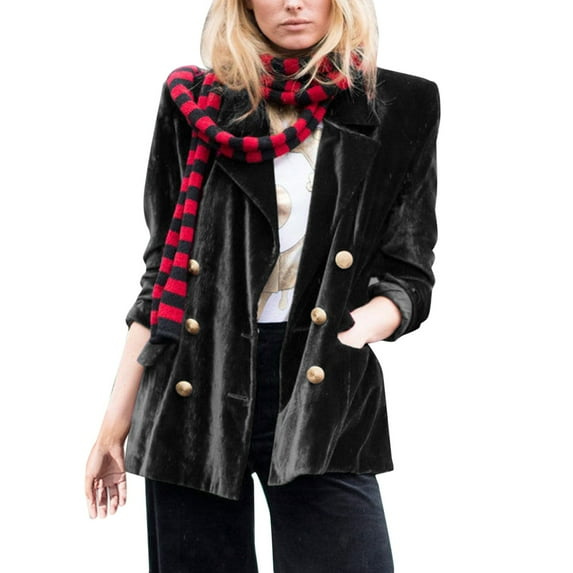 Baberdicy Womens Blazer Women's Golden Velvet Solid Colour Fashion Casual Top Jacket Womens Blazer Black