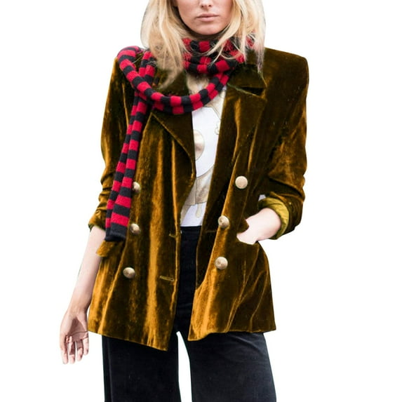 Baberdicy Womens Blazer Women's Golden Velvet Solid Colour Fashion Casual Top Jacket Womens Blazer Yellow