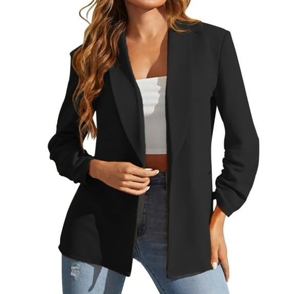 Baberdicy Womens Blazer Women's Solid Colour Lapel Casual Small Suit Jacket Womens Blazer Black