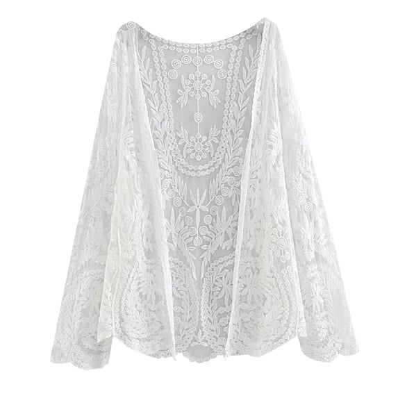 Baberdicy Womens Cardigans Lightweight Limited Time Deal, Women's Spring/Summer Cotton Embroidered Lace Cardigan Short Bat Sleeve Loose Shawl 7 Inch Sleeve Air Conditioning Hoodie for Women
