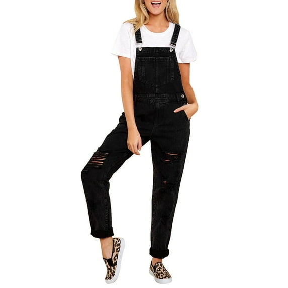 Baberdicy Womens Jeans Casual Rompers Pants Overalls Bib Hole Demin Jeans Denim Women Straps Trousers Women's Jeans Jumpsuit Black