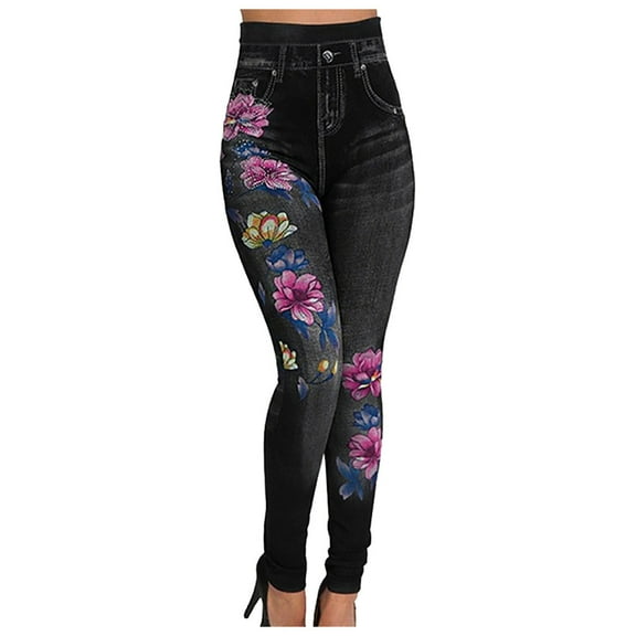 Baberdicy Womens Jeans Faux Women Denim Like Slim Pants Jean Denim Fashion Pants Fit Embroidery Pants Jeans for Women Trendy Stretch Black
