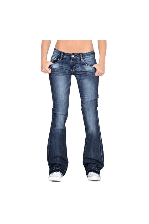 Womens Jeans Jeans Pants Waist Women Stretch Mid Bell Slim Length Jeans Jeans Flare Women's Jeans Jeans for Women Navy