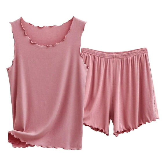Baberdicy Womens Pajama Sets Women's Vest Shorts Home Wear Women's Set Wooden Ears Edge Loose Suit Pajama Sets for Women 2 Piece M