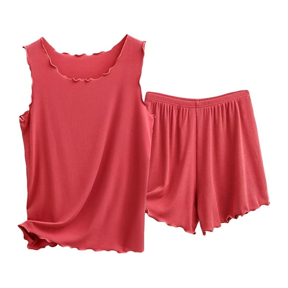 Baberdicy Womens Pajama Sets Women's Vest Shorts Home Wear Women's Set Wooden Ears Edge Loose Suit Pajama Sets for Women 2 Piece Xxl