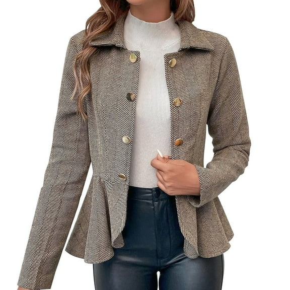 Baberdicy Womens Suit Women's Casual Jacket High Low Hem Open Front Long Sleeves Work Peplum Coat Womens Blazer Beige
