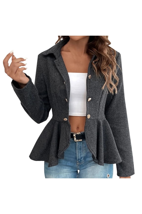 Womens Suit Women's Casual Jacket High Low Hem Open Front Long Sleeves Work Peplum Coat Womens Blazer Black