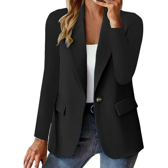 Baberdicy Womens Suit Women's Casual Solid Color Suit Jacket Lapel Keep Warm and Slim Loose Long Sleeve Fashion Cardigan Coat Womens Blazer Black