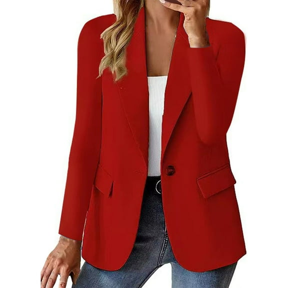 Baberdicy Womens Suit Women's Casual Solid Color Suit Jacket Lapel Keep Warm and Slim Loose Long Sleeve Fashion Cardigan Coat Womens Blazer Red 2