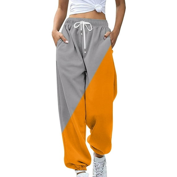 Baberdicy Womens Sweatpants Fashion Women's Loose Colorful Casual Pants Side Pocket Autumn Drawstring Sweatpants Cute Girl Pants Simple Student Wear Sweatpants H-Orange