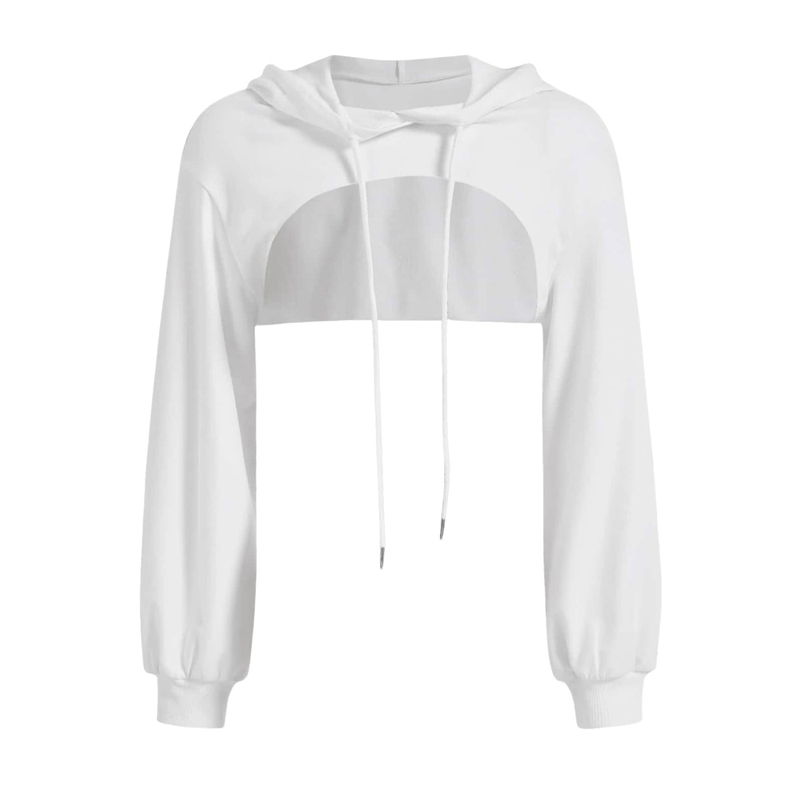 Baberdicy Womens Tops Women s Crop Hoodie Pullover Very Short Sweatshirts Long Sleeve Pullover Round Collar Cut Outs Shirts with Hood Plus Size Tops