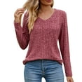 thumbnail image 1 of Baberdicy Womens Tops Women's Long Sleeve T Shirt Fashion V Neck Tops Solid Color Casual Blouses Plus Size Tops for Women Wine, 1 of 6