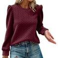 thumbnail image 1 of Baberdicy Womens Tops Women's Puff Long Sleeve Sweatshirts Crewneck Loose Pullover Tops Plus Size Tops for Women Wine, 1 of 4